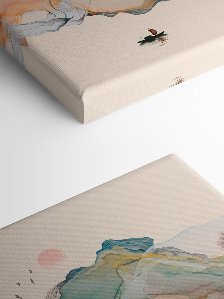 A painting of a boat in the water