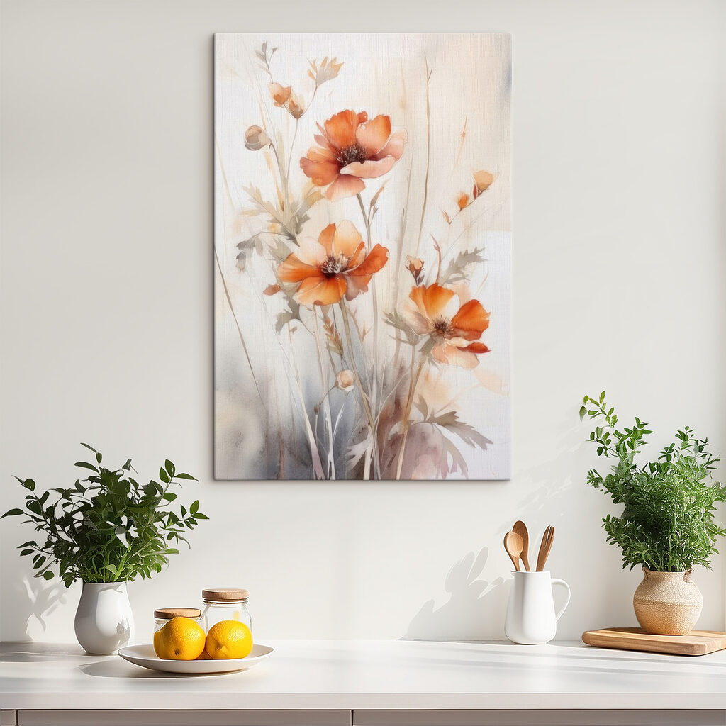 A painting of orange flowers