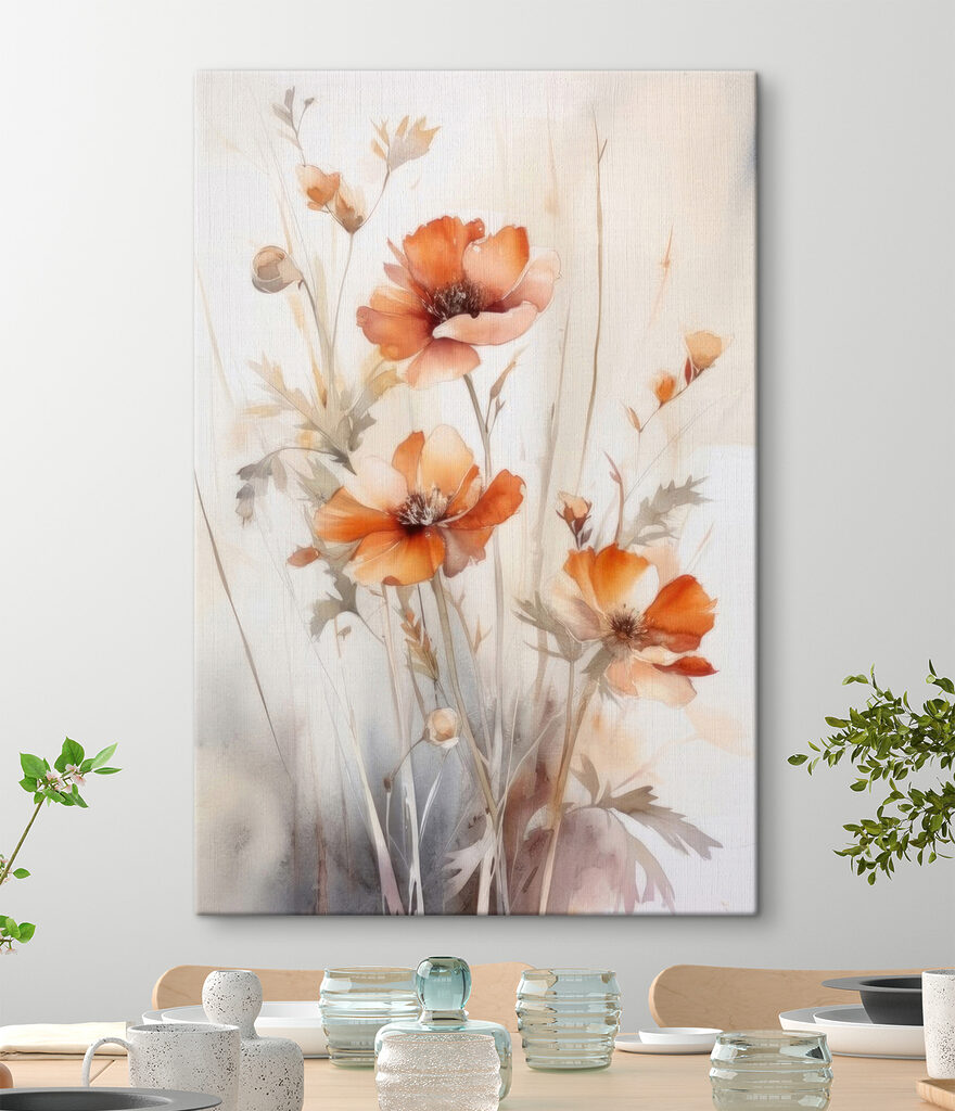 A painting of orange flowers