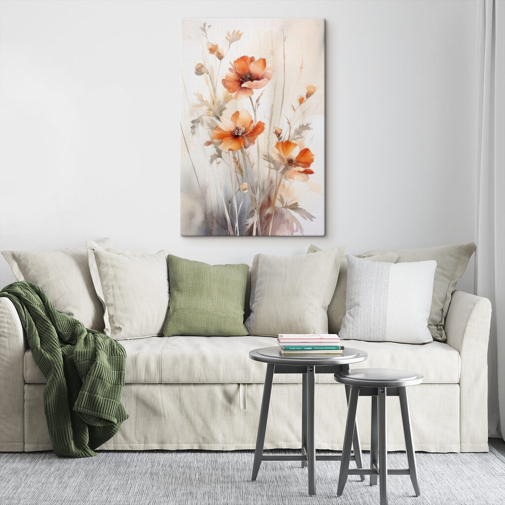 A painting of orange flowers