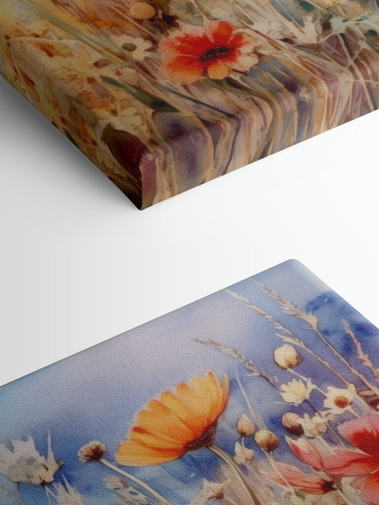 A painting of flowers and grass