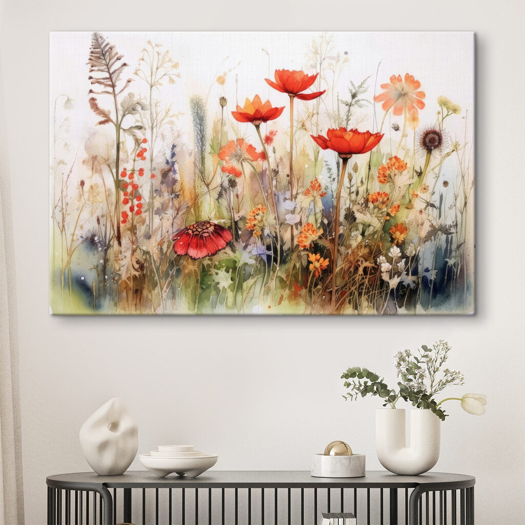 A painting of flowers and plants