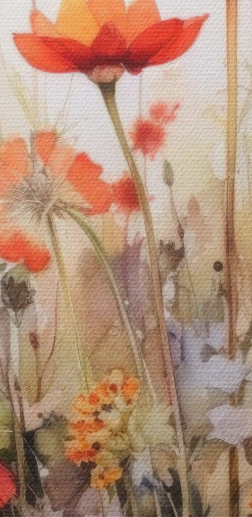 A painting of flowers and plants