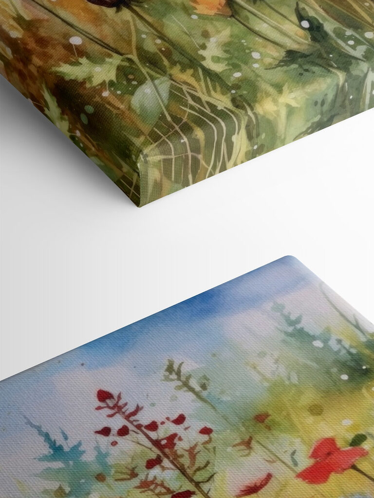 A painting of flowers in a field