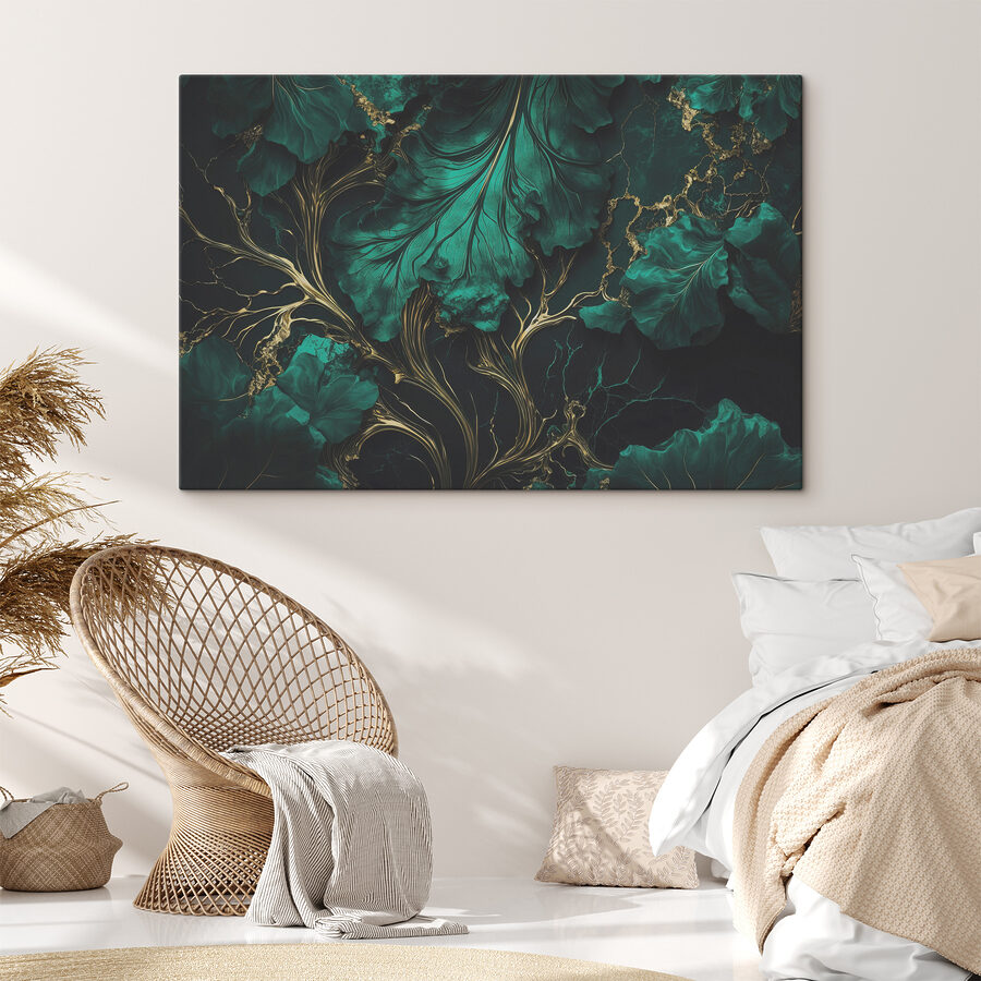 Frunze elegante teal cu nervuri metalice