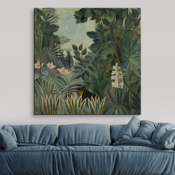 O pictură a unei jungle cu plante și flori O pictură a unei jungle cu plante și flori