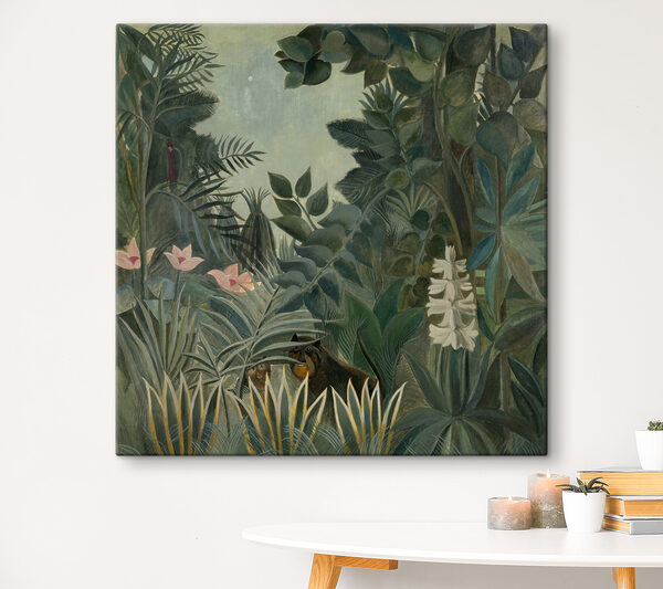 O pictură a unei jungle cu plante și flori O pictură a unei jungle cu plante și flori