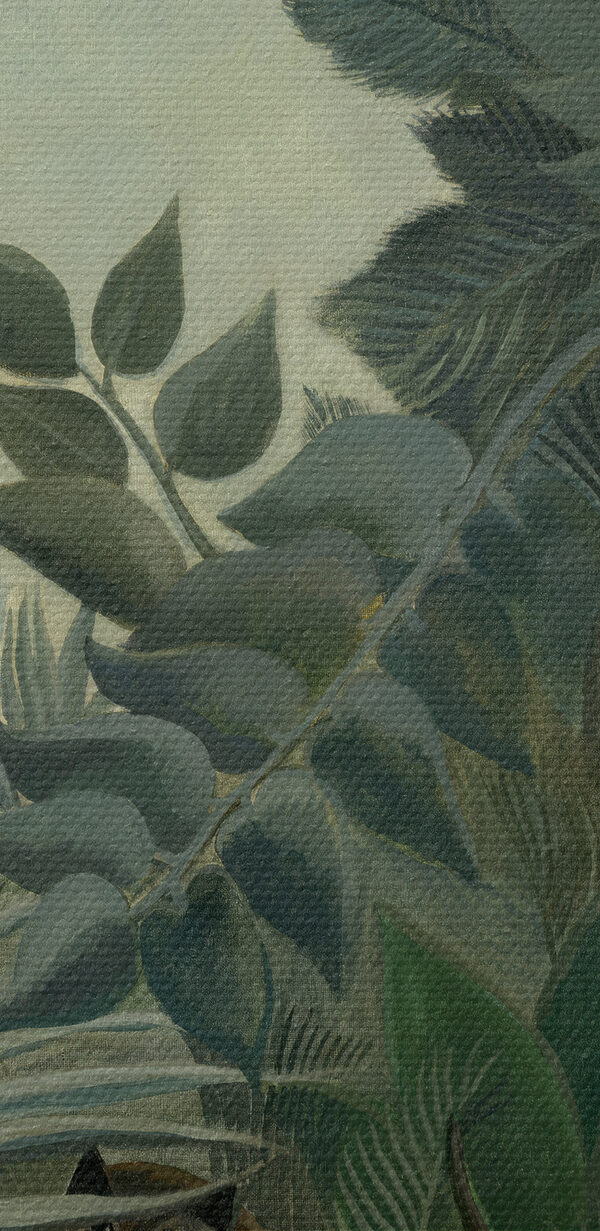 O pictură a unei jungle cu plante și flori O pictură a unei jungle cu plante și flori