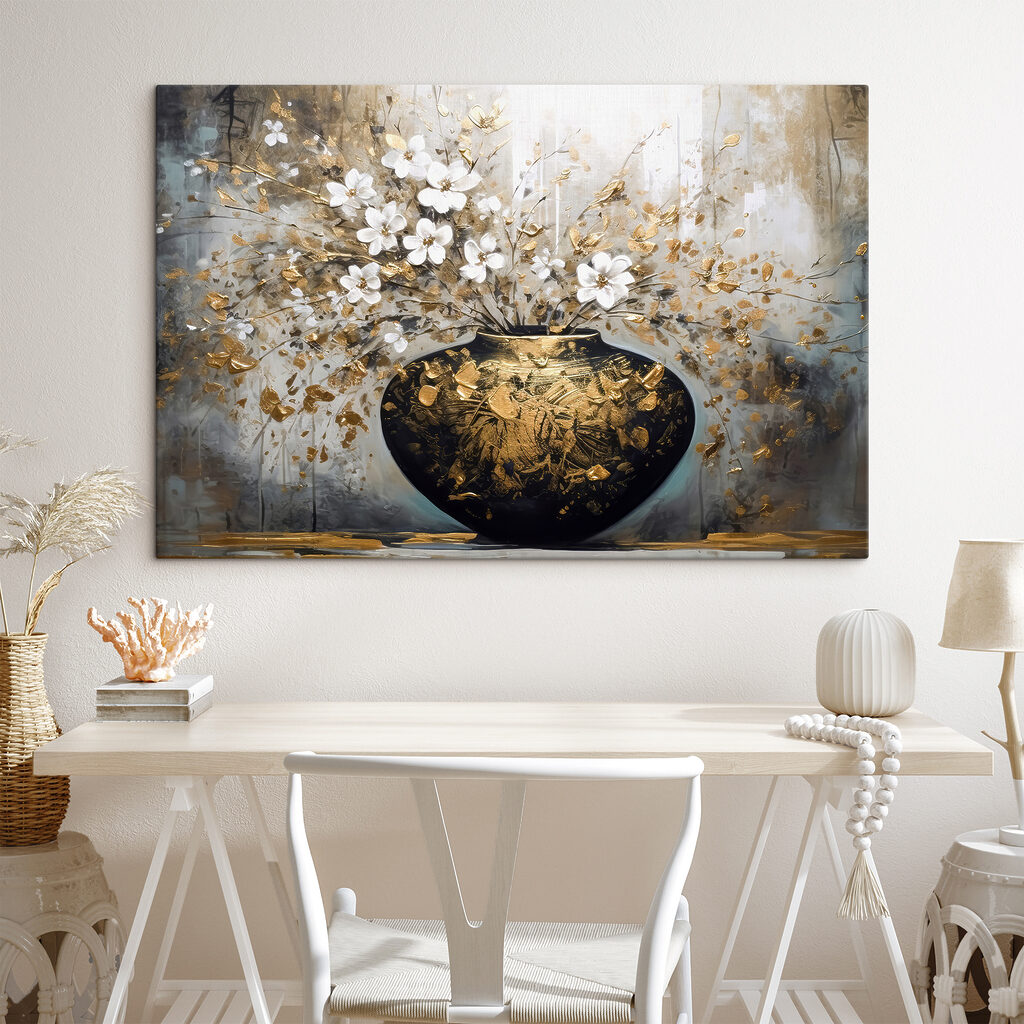 A painting of flowers in a vase