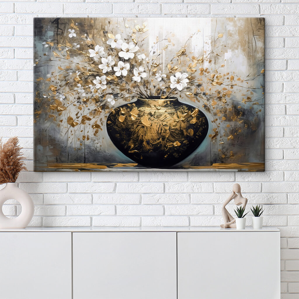 A painting of flowers in a vase