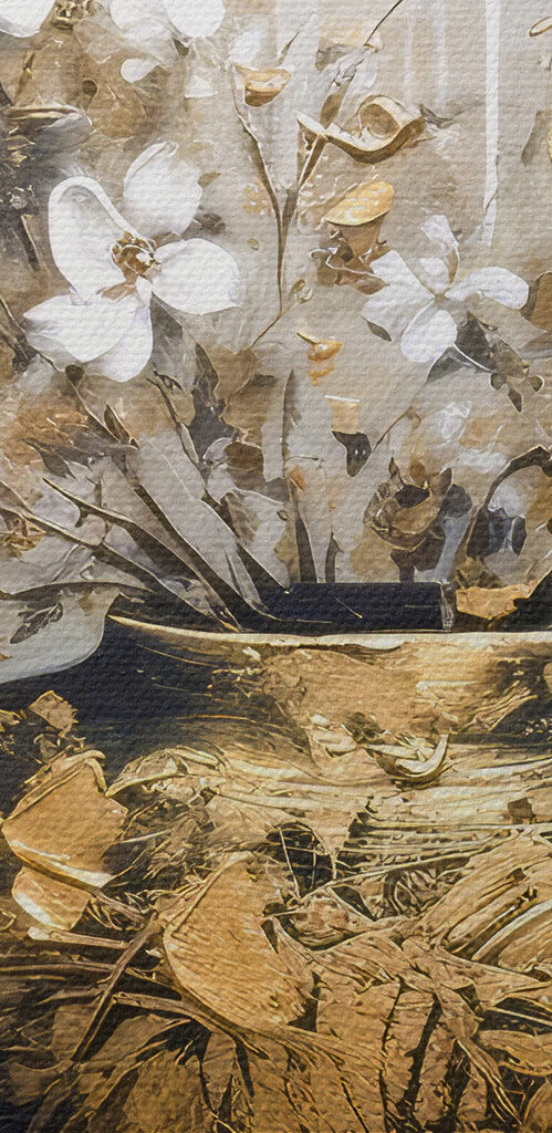 A painting of flowers in a vase