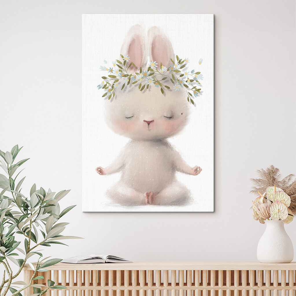 A cartoon of a bunny with flowers on its head