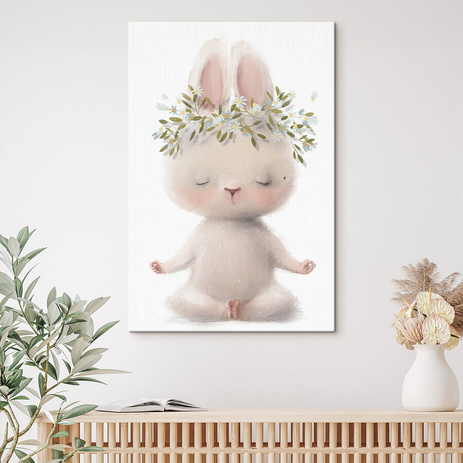 Tablouri Un desen animat de un iepuraș cu flori pe cap - imagine 2