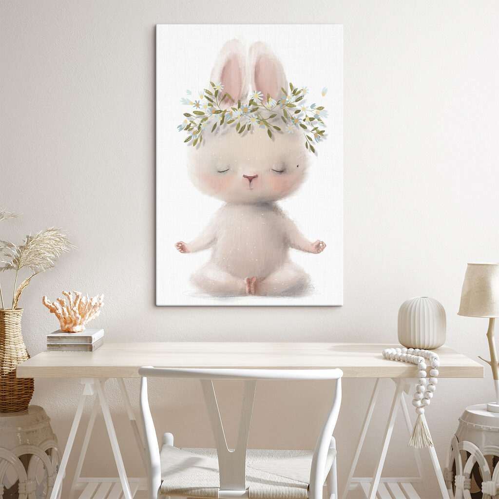 A cartoon of a bunny with flowers on its head