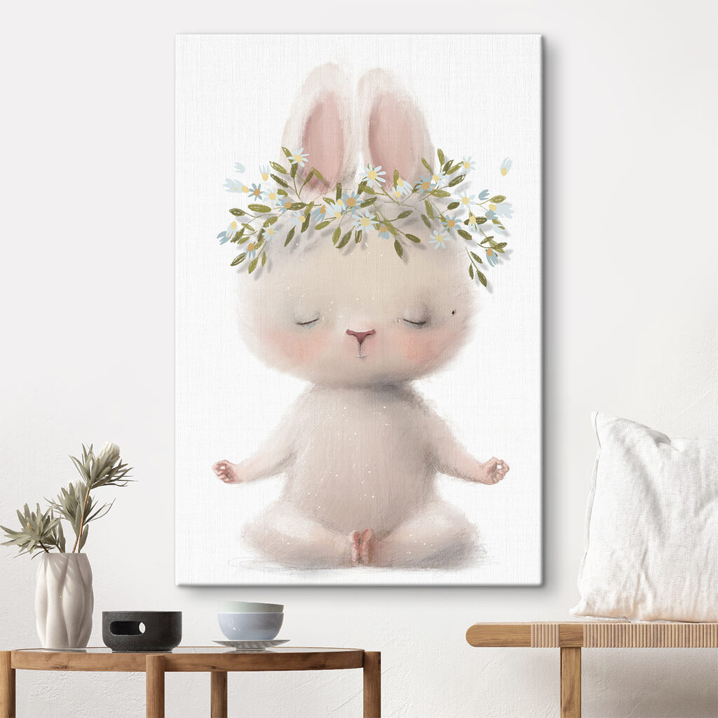 A cartoon of a bunny with flowers on its head