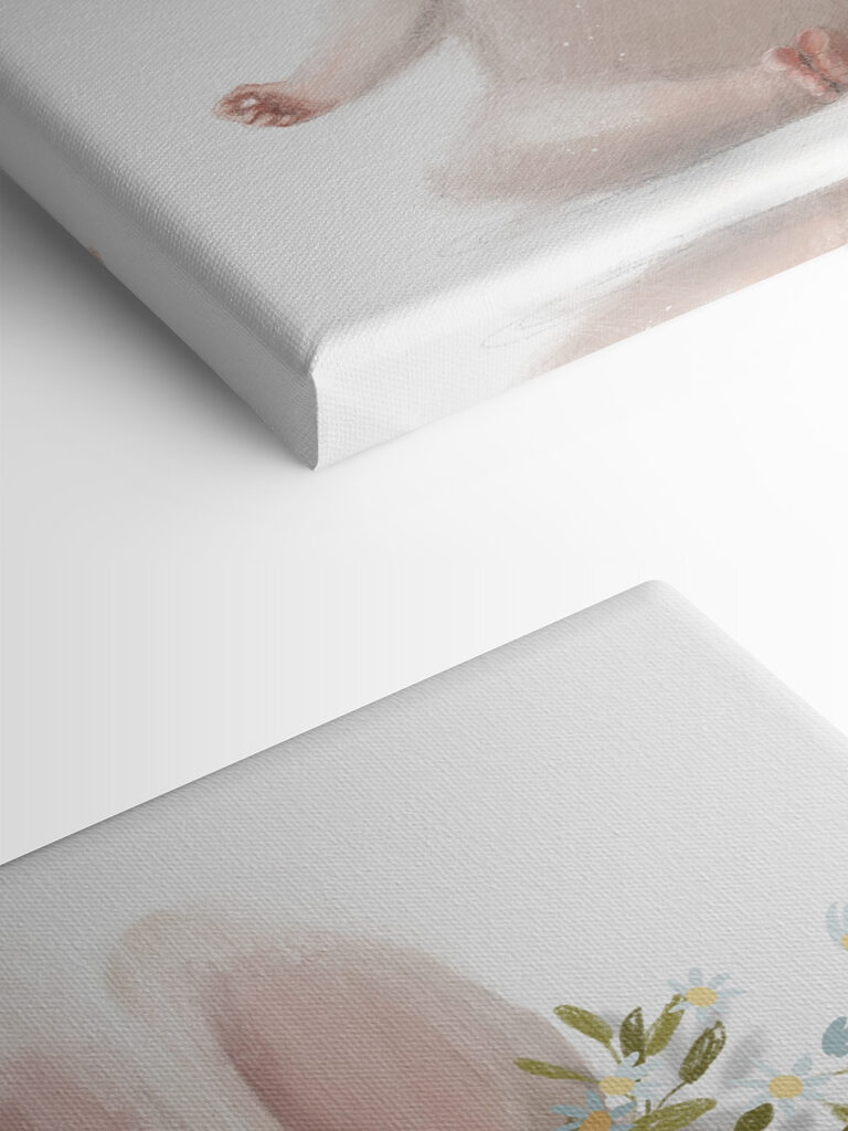 A cartoon of a bunny with flowers on its head