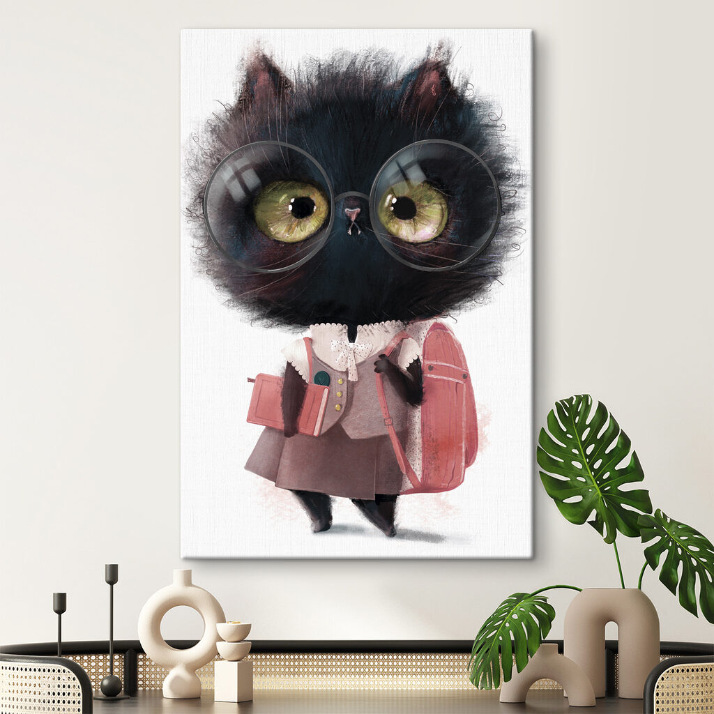 A cat wearing glasses and a school uniform