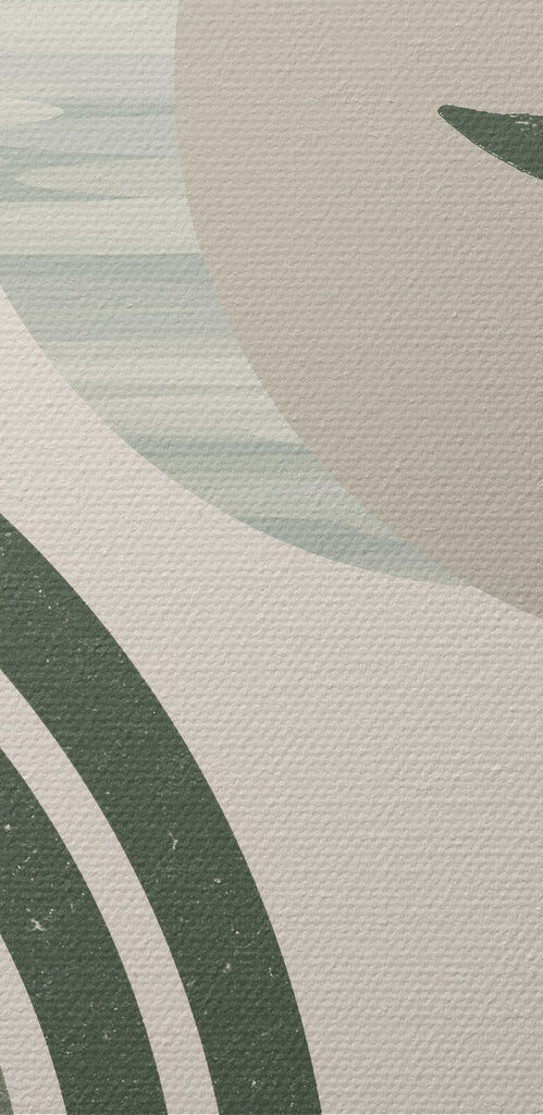 A green and white rainbow with a leaf and a plant