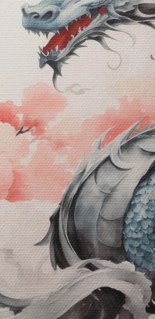 A dragon with pink flowers A dragon with pink flowers