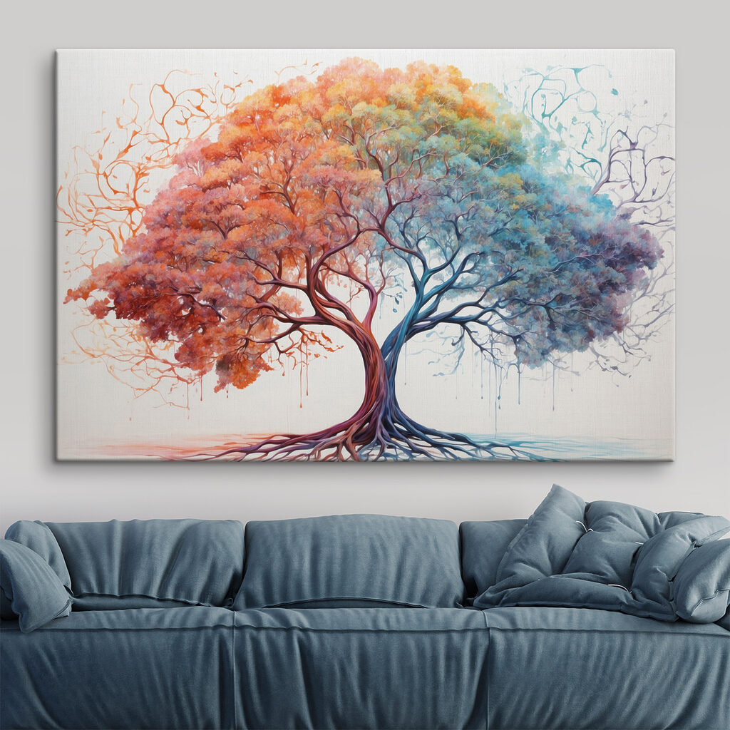 A tree with different colors of leaves