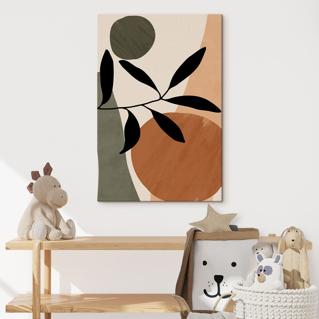 A black leaf on a branch with circles and circles A black leaf on a branch with circles and circles