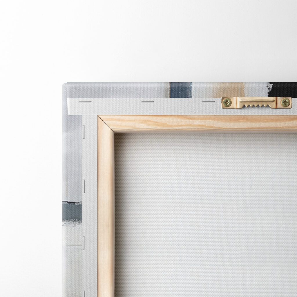 A painting of a white and black abstract art