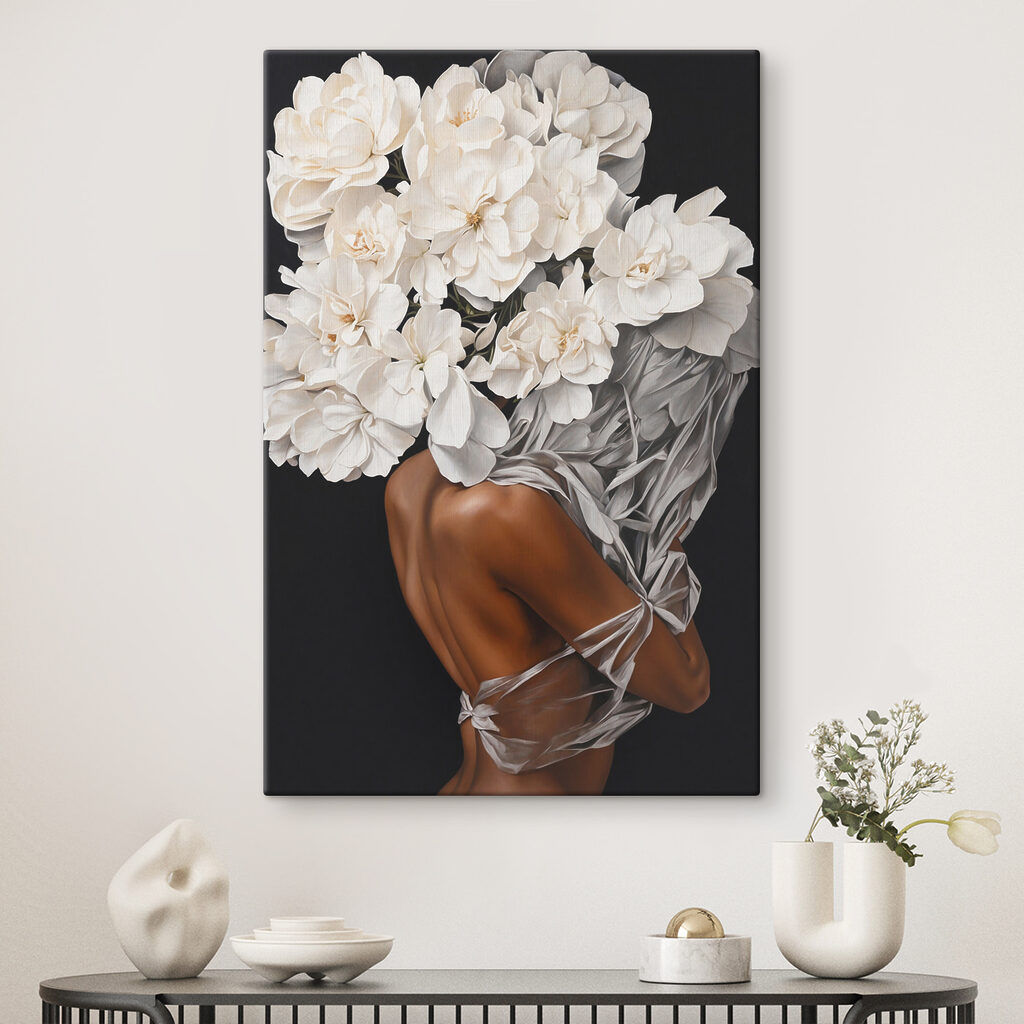 A woman with white flowers on her head A woman with white flowers on her head