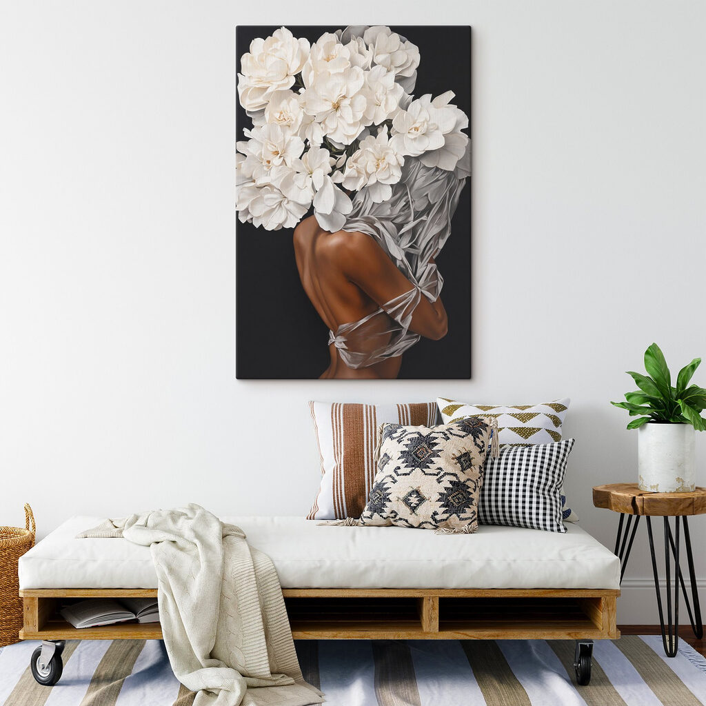 A woman with white flowers on her head A woman with white flowers on her head