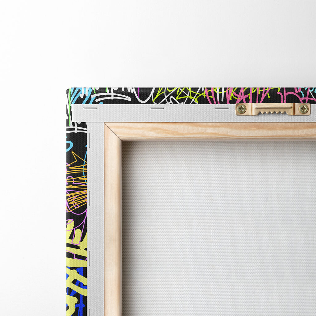 A colorful graffiti on a black background