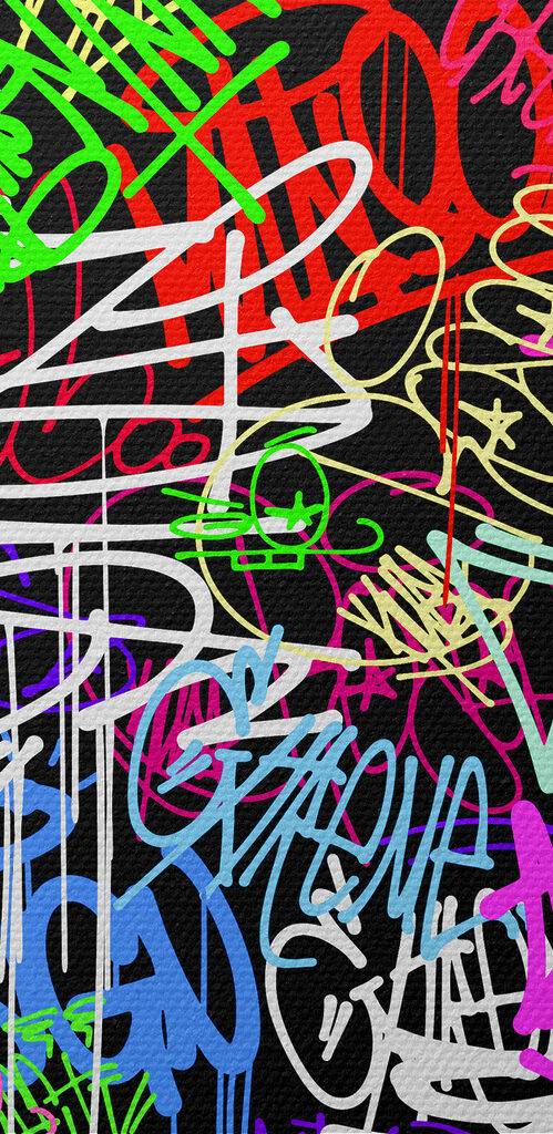 A colorful graffiti on a black background