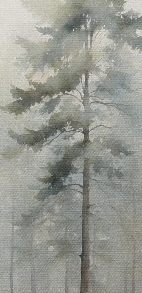 A watercolor painting of a forest