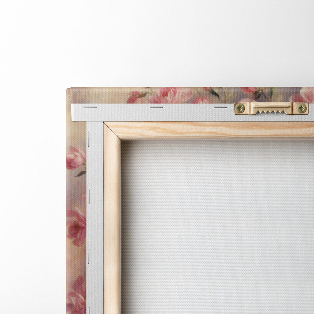 A painting of pink flowers in a vase