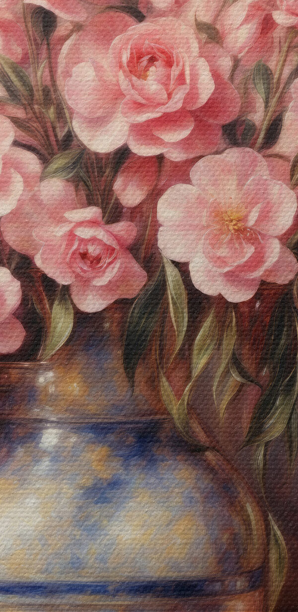 O pictură de flori roz într-o vază O pictură de flori roz într-o vază