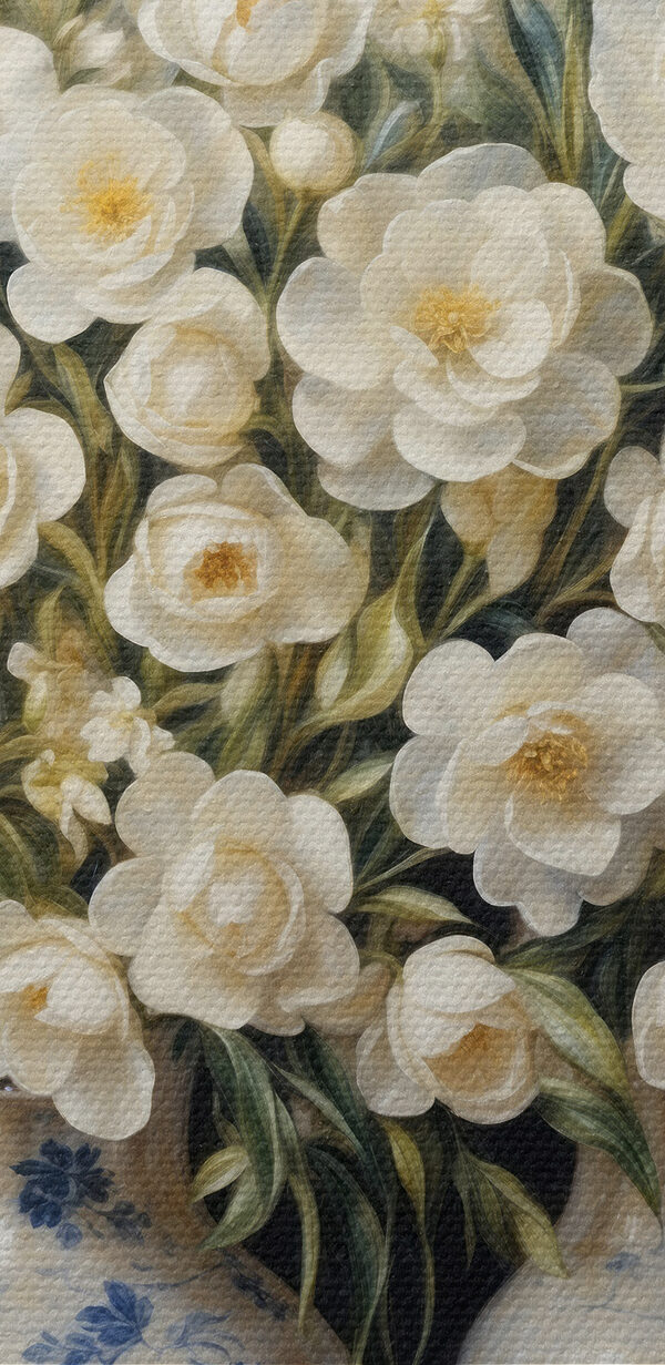 O pictură de flori albe în vase O pictură de flori albe în vase