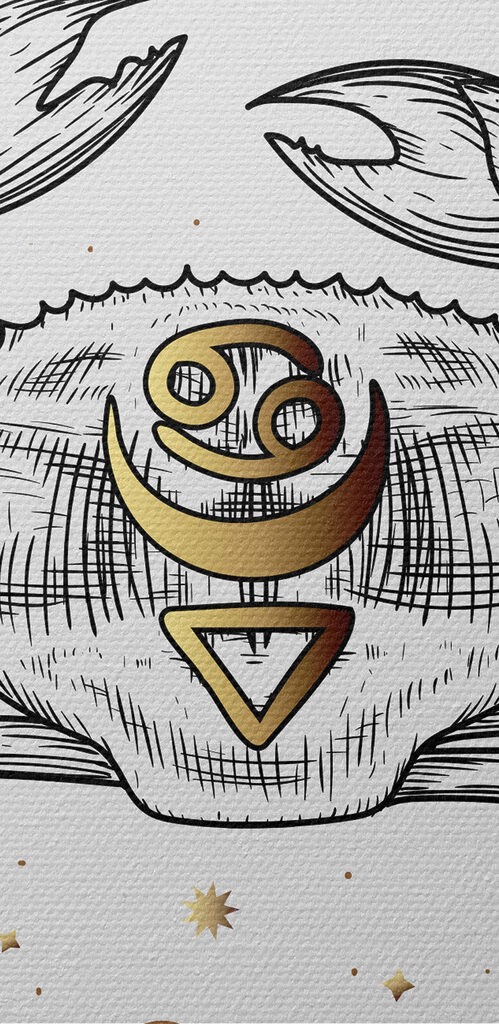 A cancer zodiac sign with planets and stars A cancer zodiac sign with planets and stars