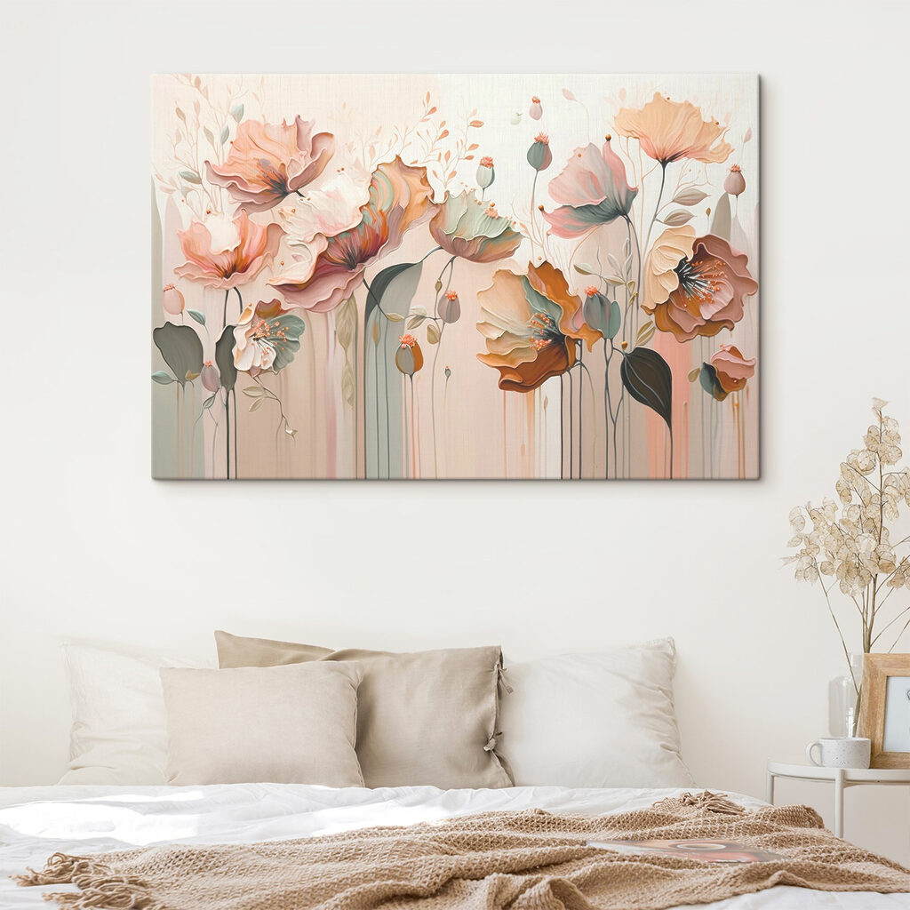 A painting of flowers on a wall
