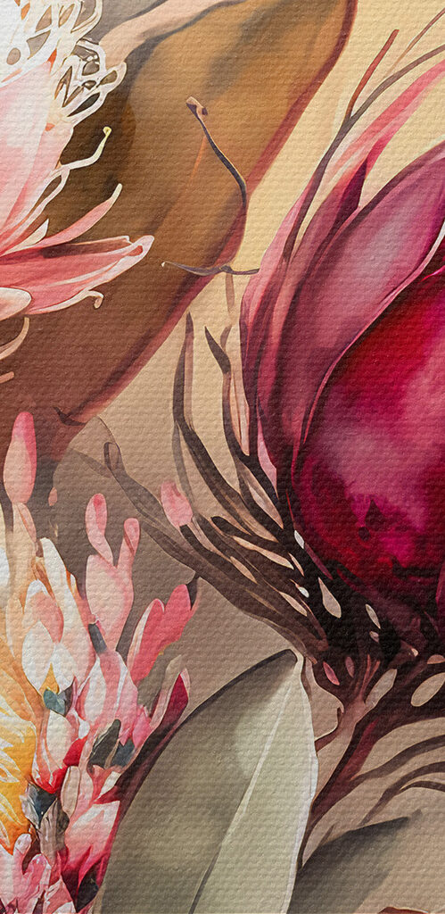 A painting of flowers and leaves A painting of flowers and leaves