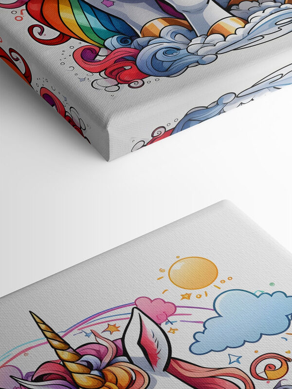 Un unicorn de desene animate cu părul curcubeu Un unicorn de desene animate cu părul curcubeu