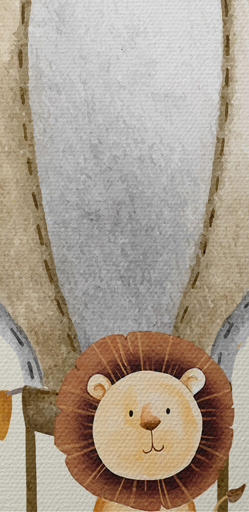 A lion in a hot air balloon