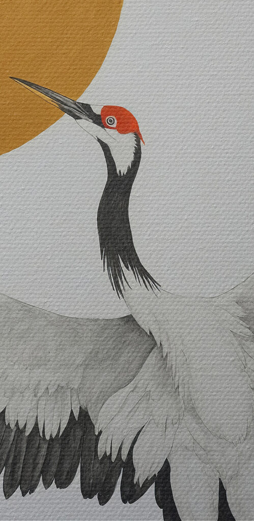 Crane dances under radiant sun