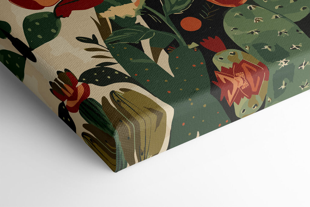 A painting of a woman with cactuses