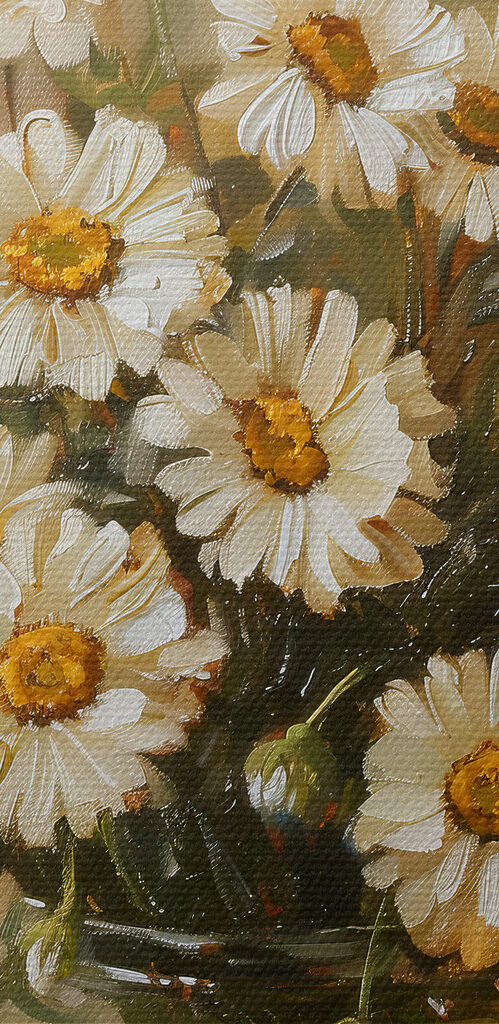 A painting of a vase of flowers A painting of a vase of flowers