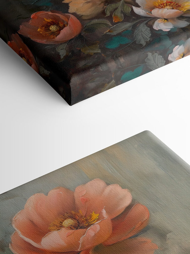 A painting of flowers on a blue background A painting of flowers on a blue background