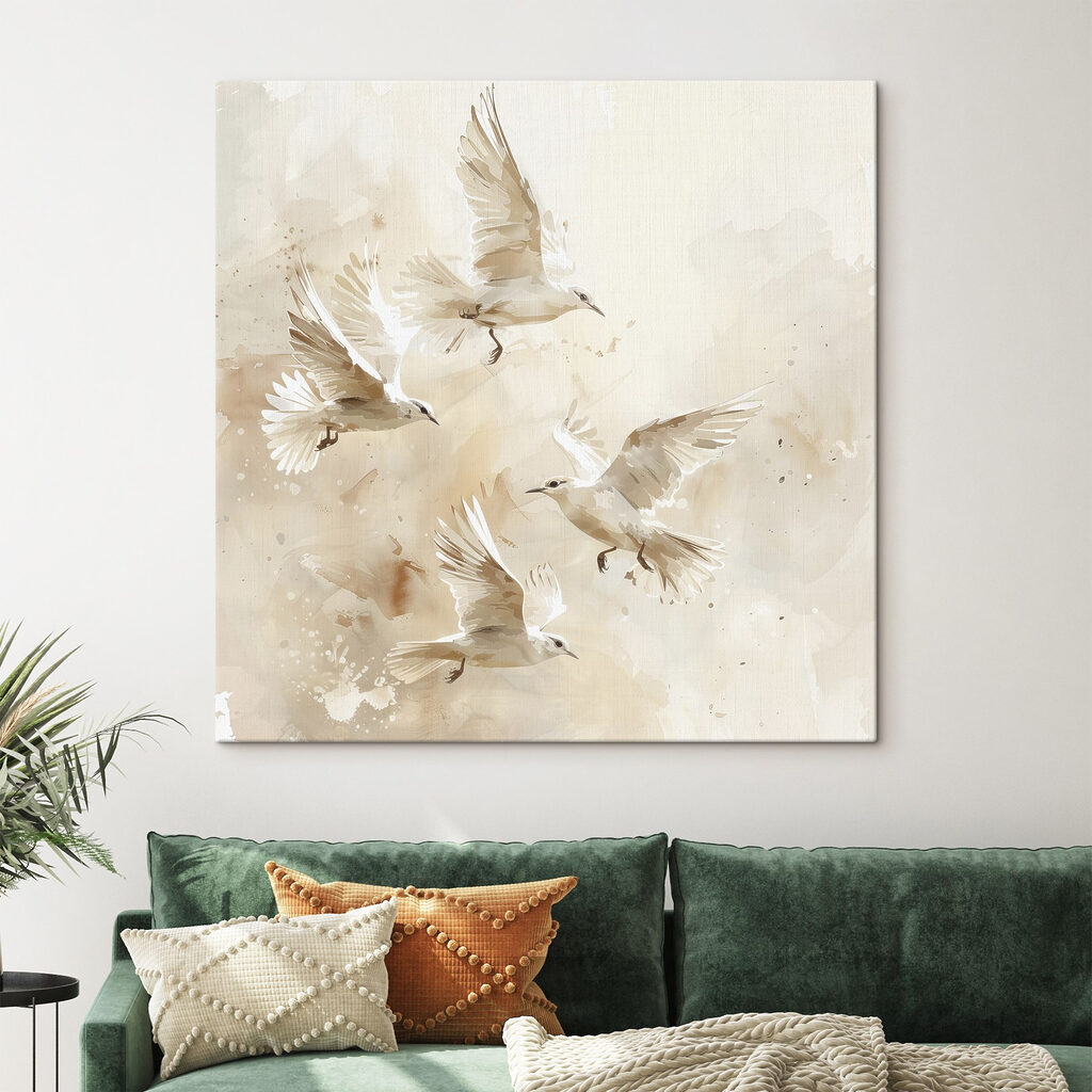 Group of white birds flying