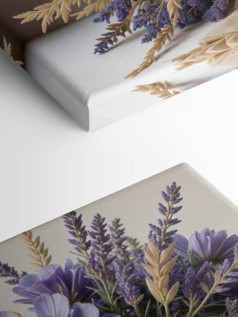 Bouquet of purple flowers and wheat