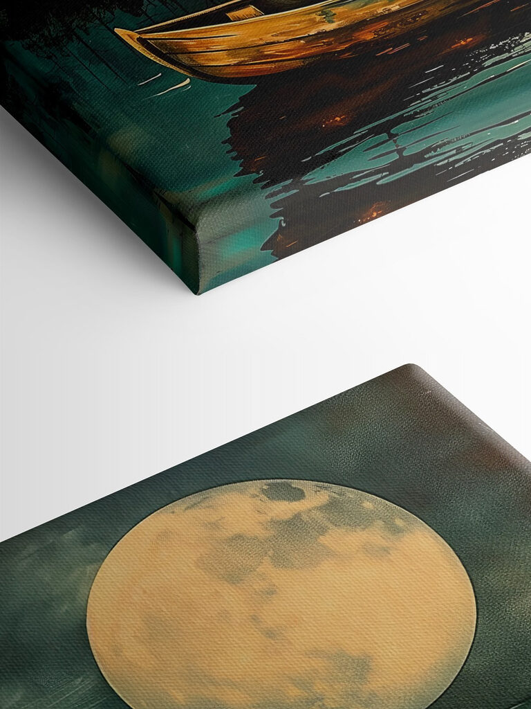 Boat in the water with a full moon in the background