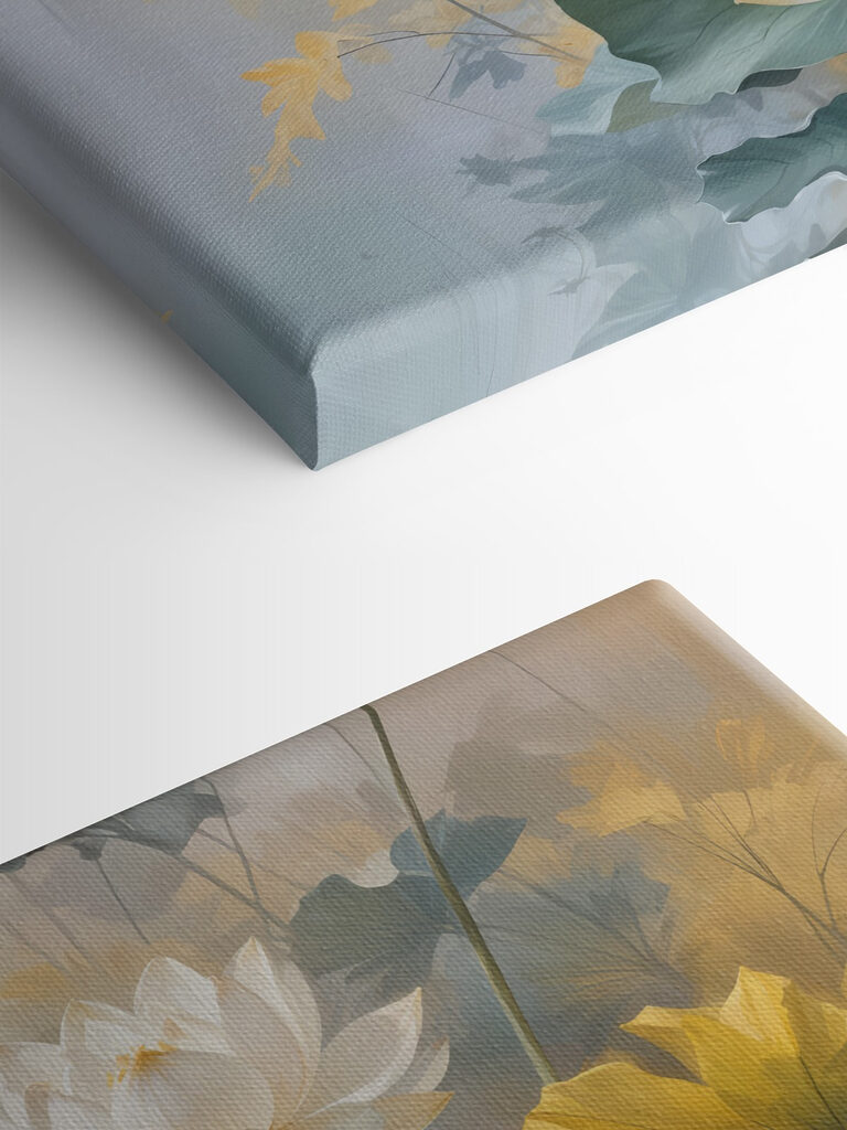 Painting of white flowers and green leaves Painting of white flowers and green leaves