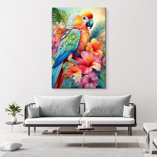 Colorful parrot on a floral background