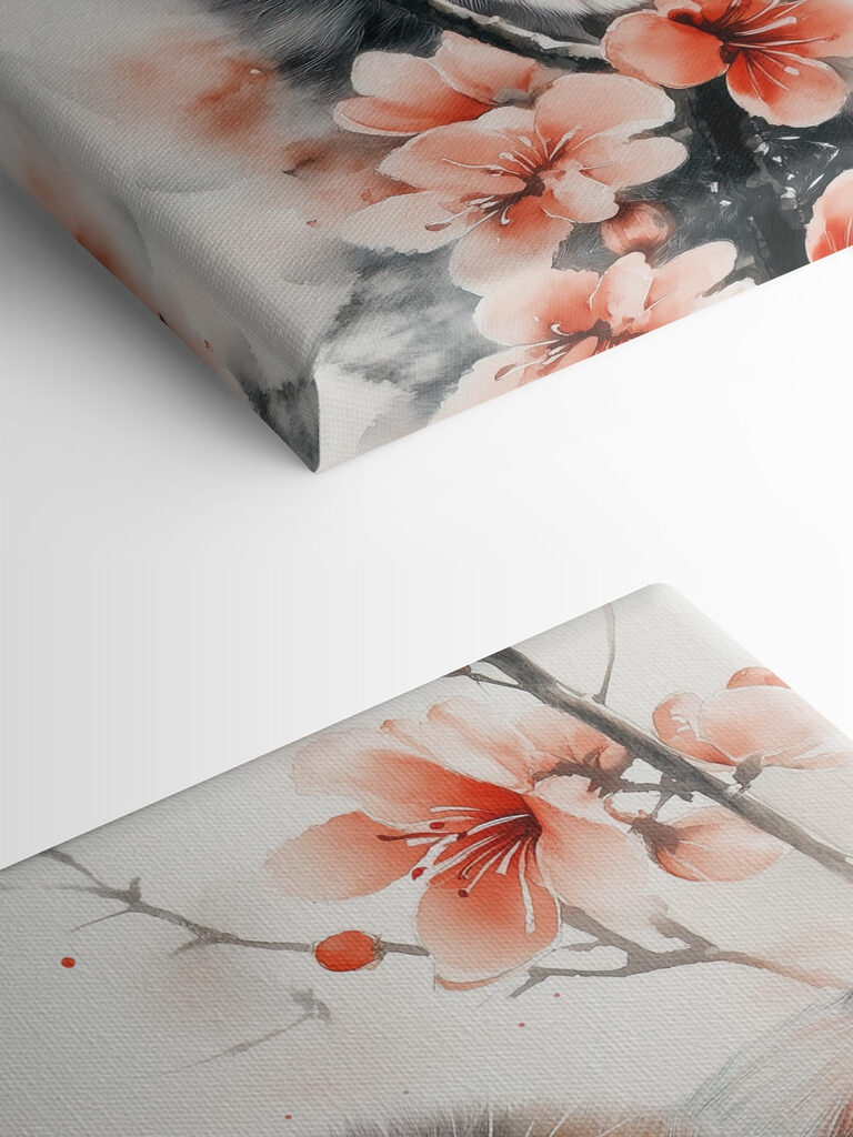 Cat sitting on a tree with flowers