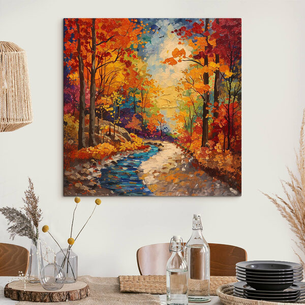 Pictura unui râu care curge printr-o pădure Pictura unui râu care curge printr-o pădure